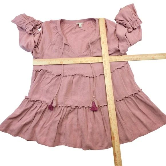 Cato Boho Peasant Top L Pink Tiered Tassel Ruffle Sleeve Cottagecore Festival - Picture 9 of 10